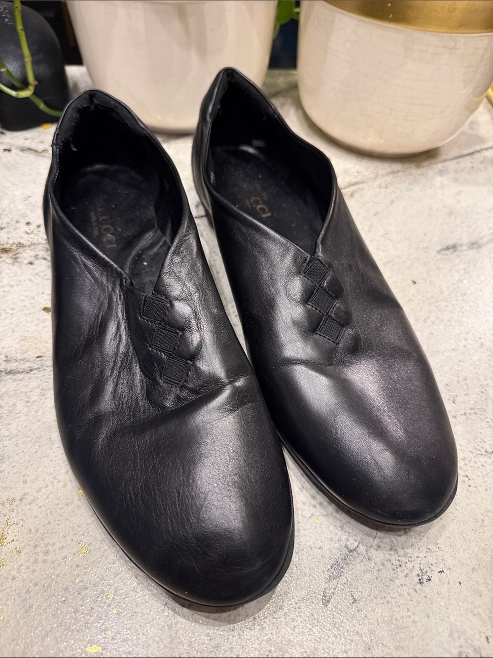 Sesto Meucci Black Leather Slip-On Loafers with Elastic Detail size 11